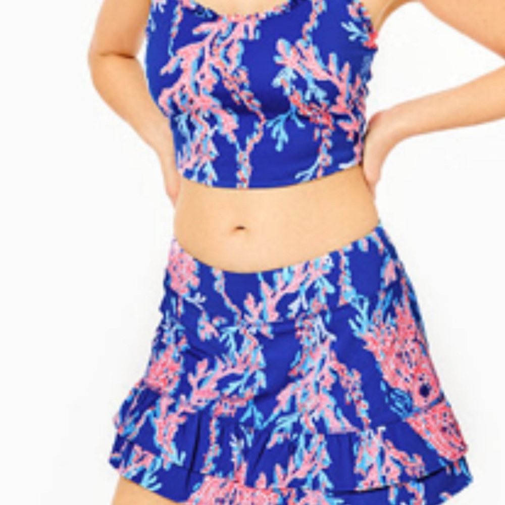 Lilly Pulitzer SET Luxletic Tank and Skort Borealis Blue Swim on Over NWT Medium